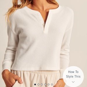 Long-Sleeve Waffle Henley in white